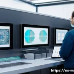 금형설계기능사 실무 활용 사례 - A highly detailed scene of an advanced mold design process in a modern industrial workshop, showcasi...