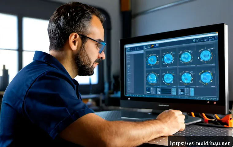 금형설계기능사와 금형 제작 비용 산정법 - Photorealistic industrial engineering studio in Spain, a skilled mold design technician wearing safe...